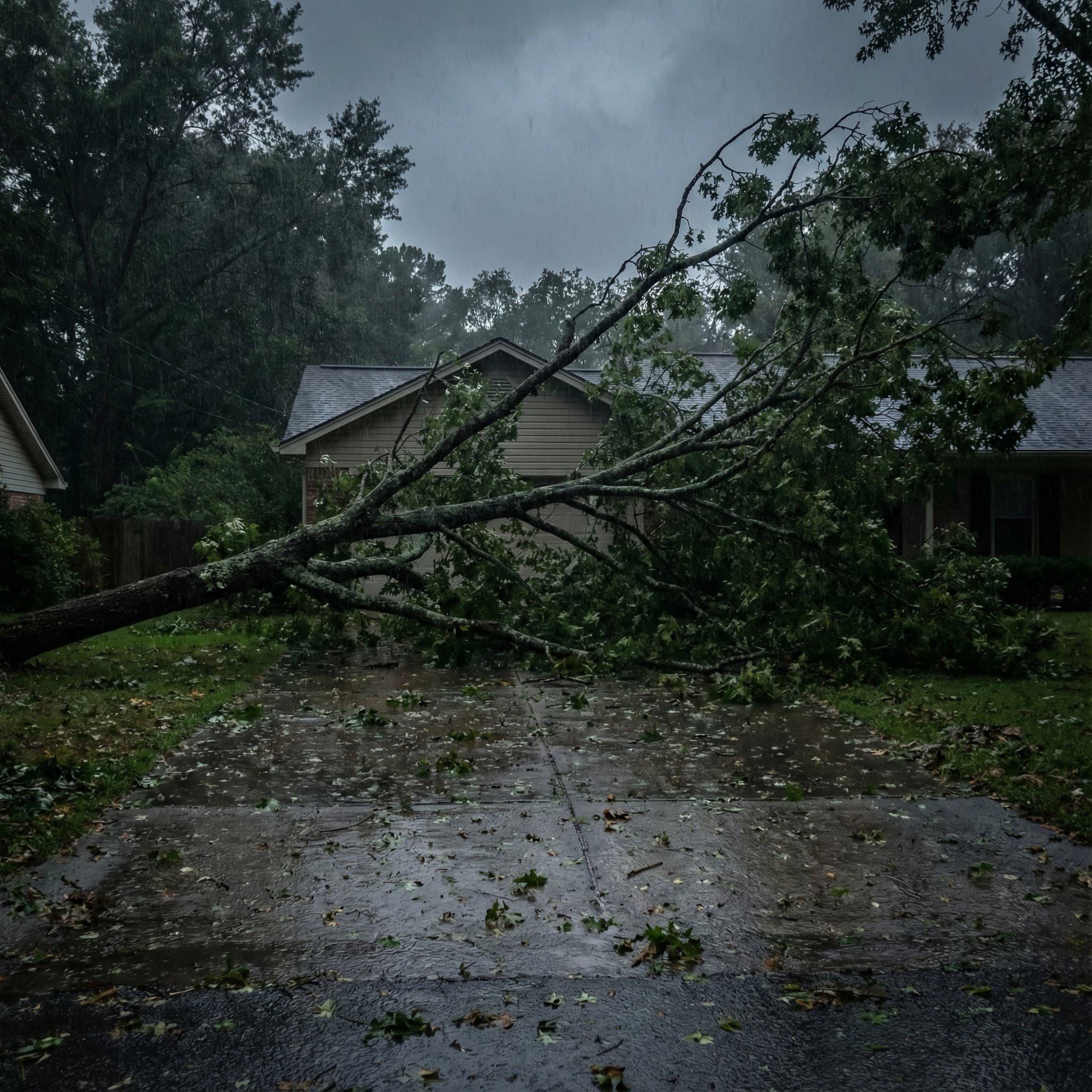 Hazardous leaning tree near a house in Joplin