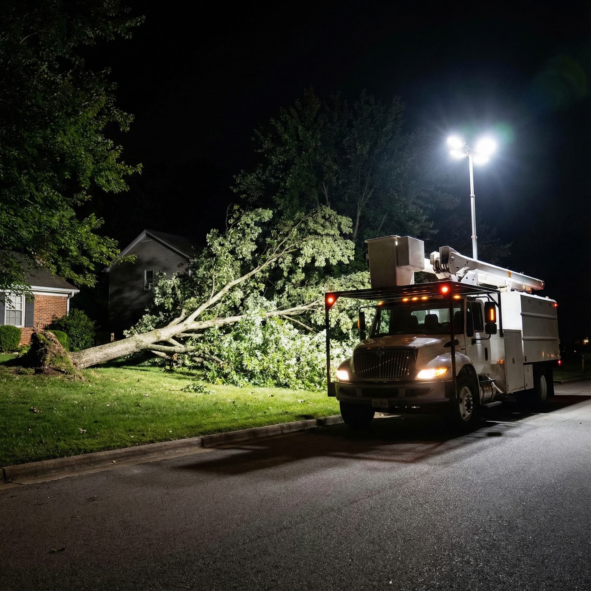 Storm damaged tree on house in Joplin